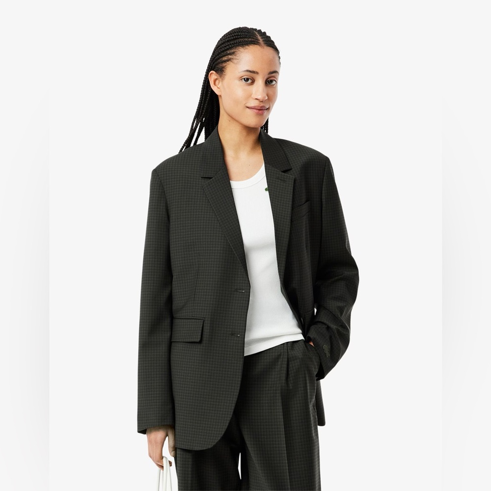 LACOSTE Women's Wool Blend Checked Blazer Fig NWT Sz 34 / US 2 $425